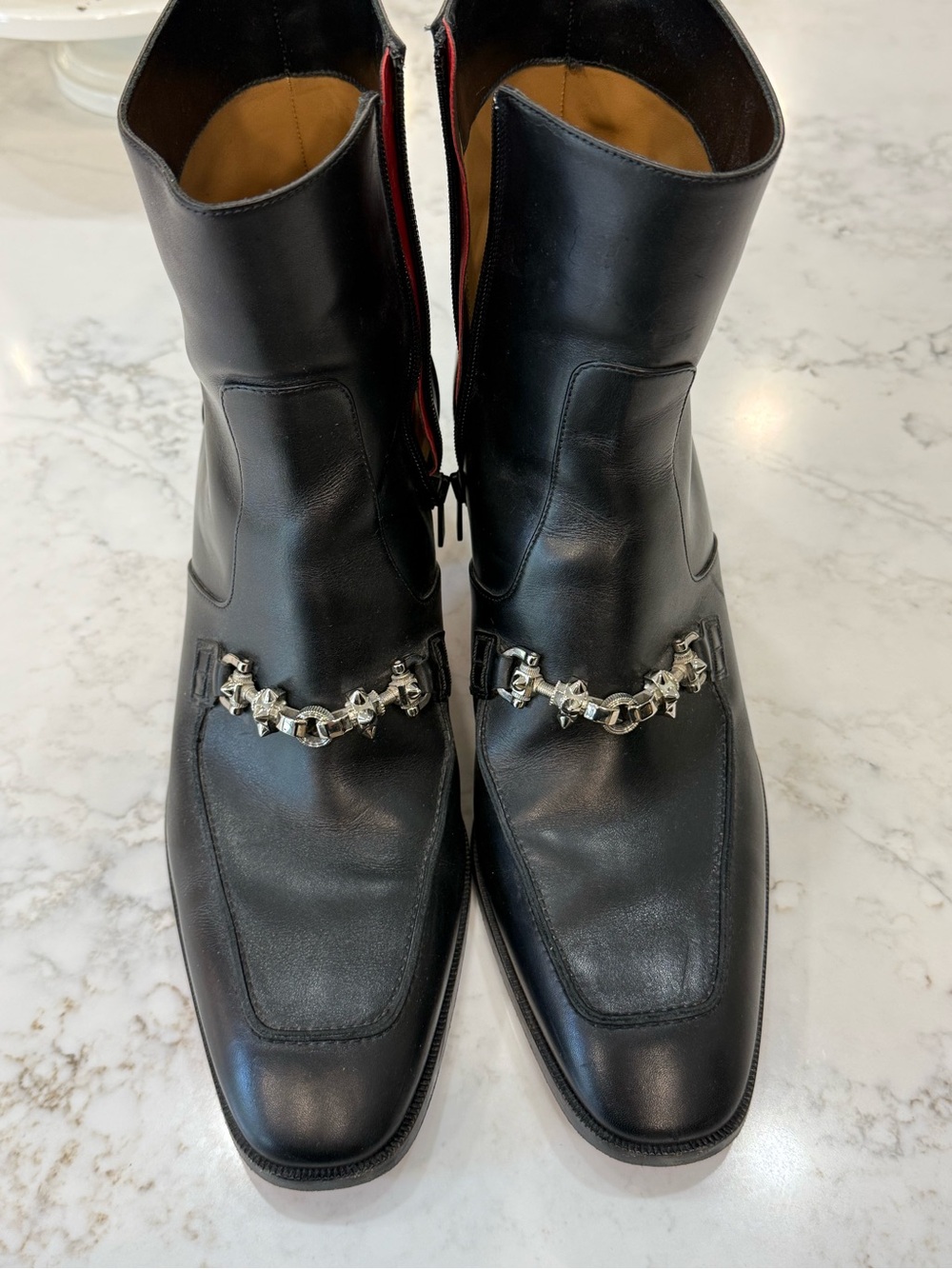Christian Louboutin Black Leather Ankle Boot with Red Insole Trim